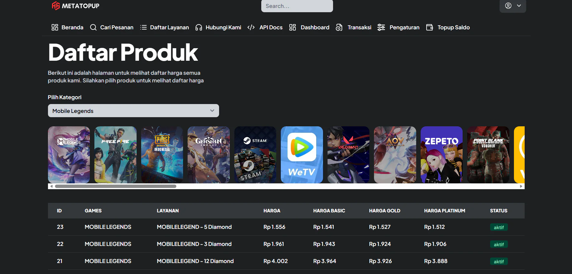 Web Top Up Game dan PPOB Otomatis MetaTopUp 3