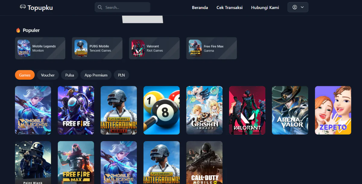 Web Topup Games dan PPOB Otomatis - TopupKu